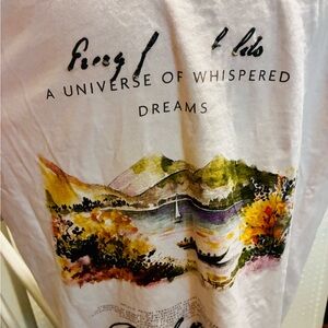 Graphic White Tee with Scenic Watercolor Print